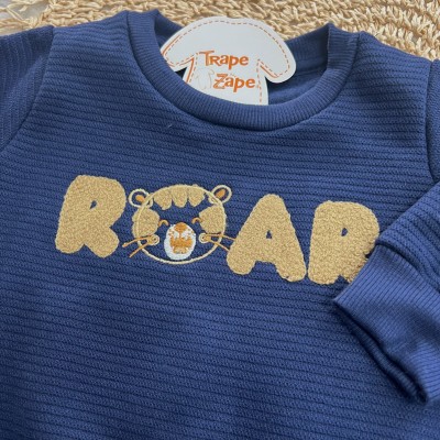 Conj. Casaco Tigrinho Roar e Calça de Moletom - Azul Marinho
